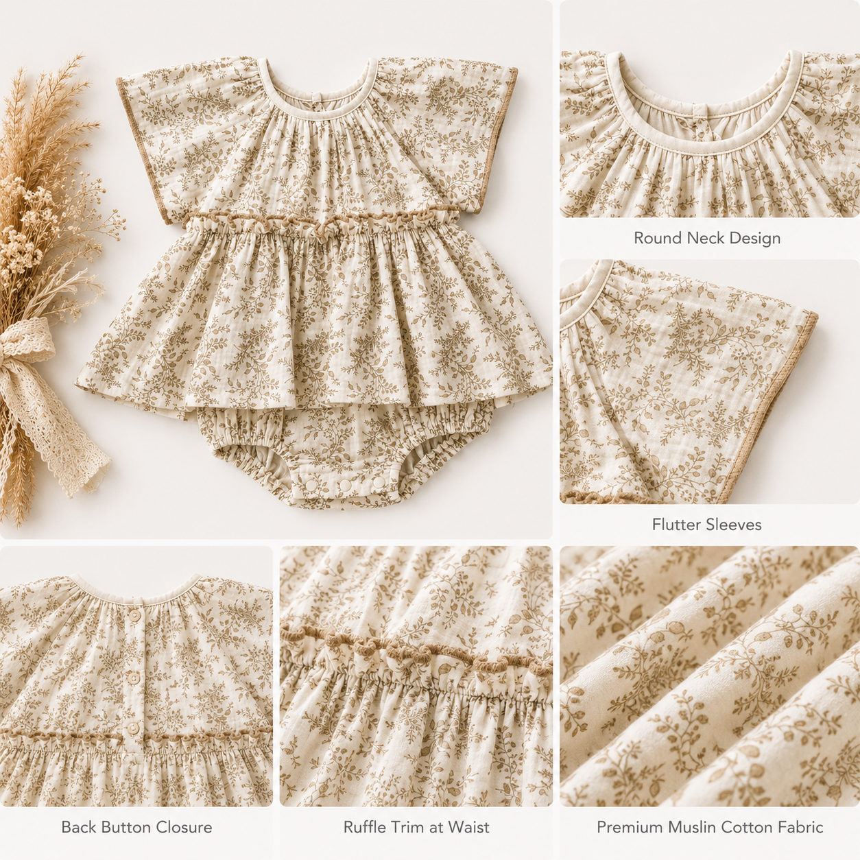 Floral Ruffle Baby Girl Dress Set – Organic Cotton