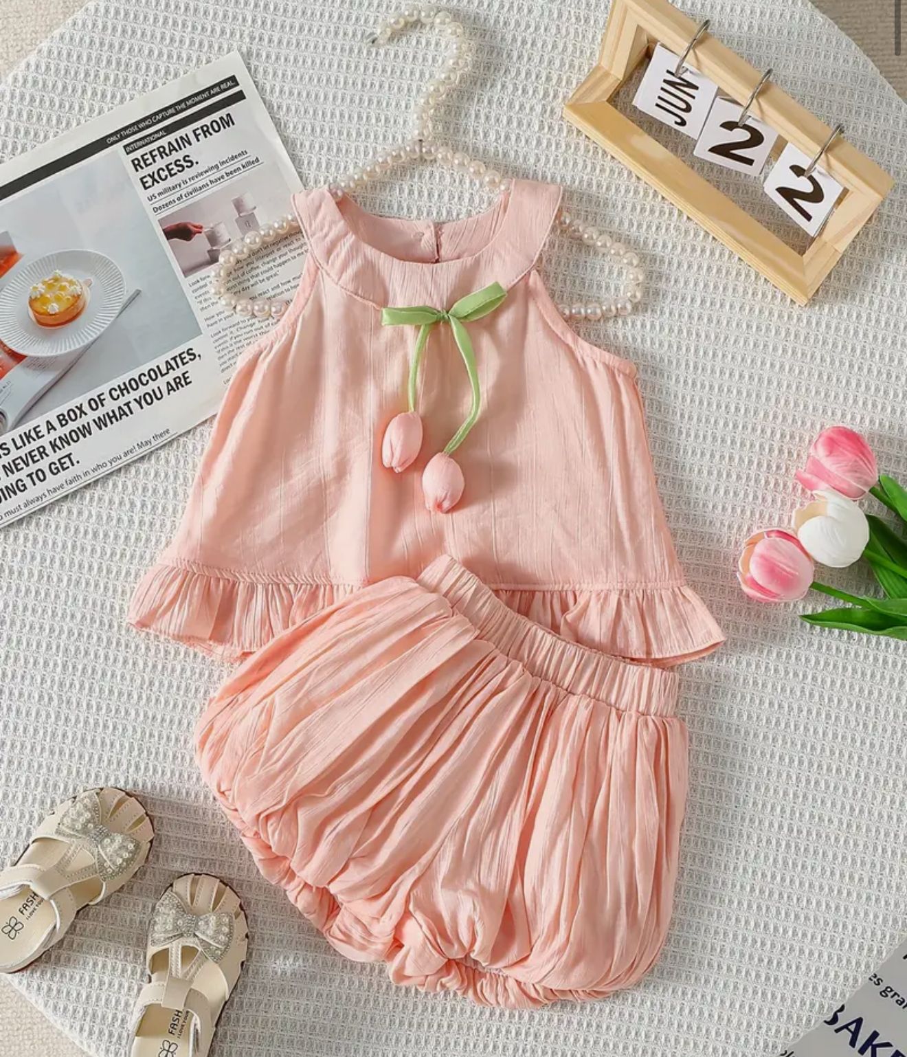 Summer Sleeveless Top and Bottom Set-Pink