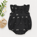 Baby Girls Black Bow Print Bubble Romper with Ruffle Sleeves