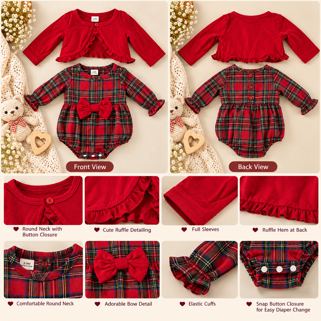 Plaid Baby Girl Holiday Romper & Cardigan Set