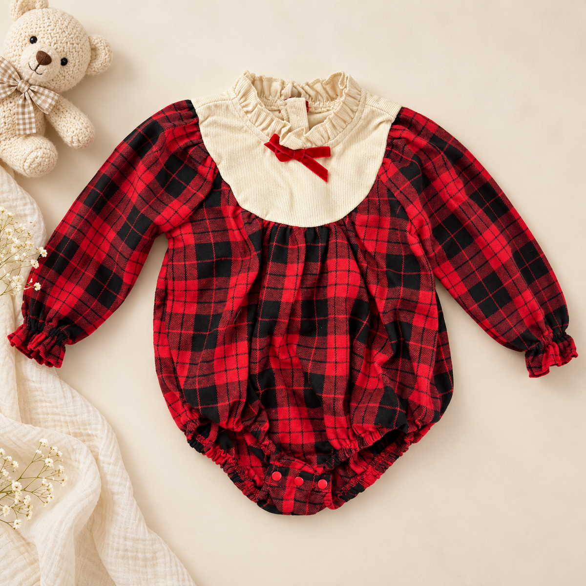 Plaid Baby Girl Long Sleeve Romper