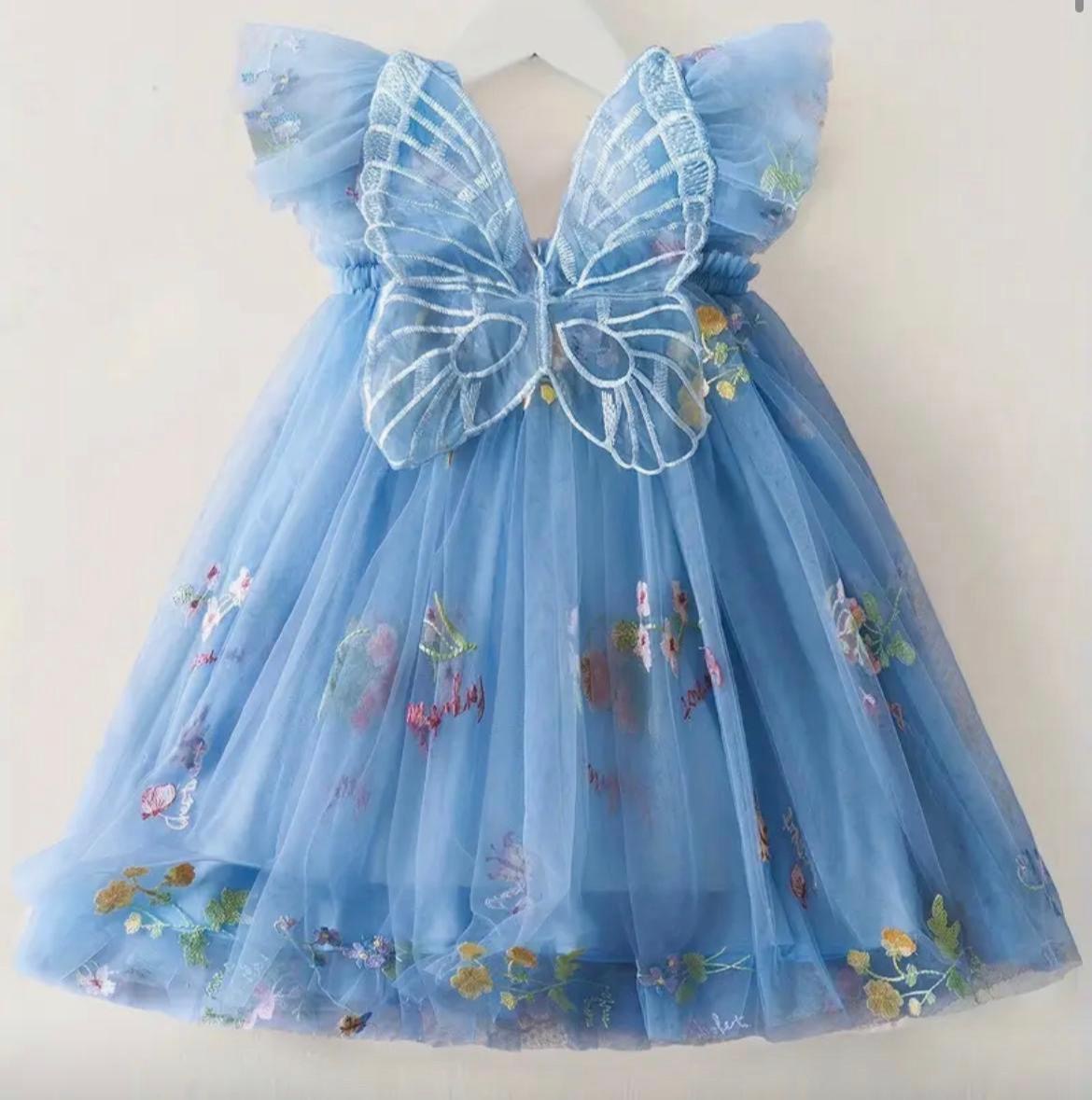 Blue Butterfly Tulle Baby Party Dress | Premium Baby Girl Occasion Wear
