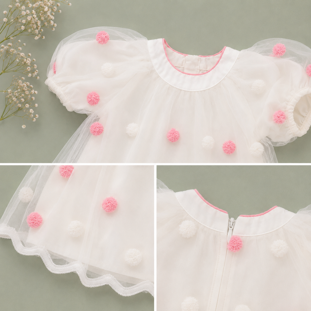 Polka Dot Tulle Overlay Frock, Blue & Pink