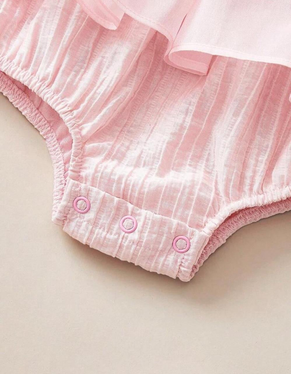 Pink Baby Girl Puff Sleeve Tulle Party Romper