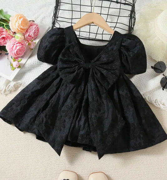 Black Puff Sleeve Baby Girl Party Dress