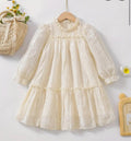 Elegant Cream Textured A-Line Dress with Ruffle Neck – Baby Girls