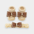 Mocha Stitched Bow Sock & Headband Set