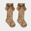 Warm Camel Ribbed Bow Knee-Highs
