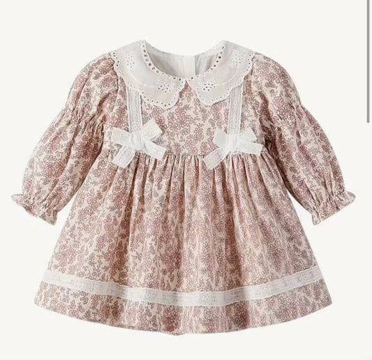 Brown Lace Baby Dress with Peter Pan Collar | Premium Baby Girl Partywear