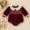 Velvet Baby Girl Romper with Lace Collar