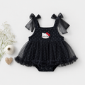 Black Polka Dot Tulle Romper with Cat Applique
