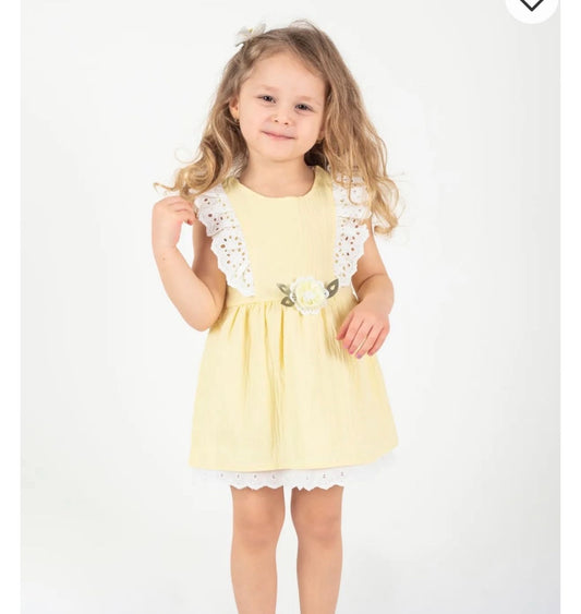 Yellow Cotton Floral Lace Dress for Baby Girls