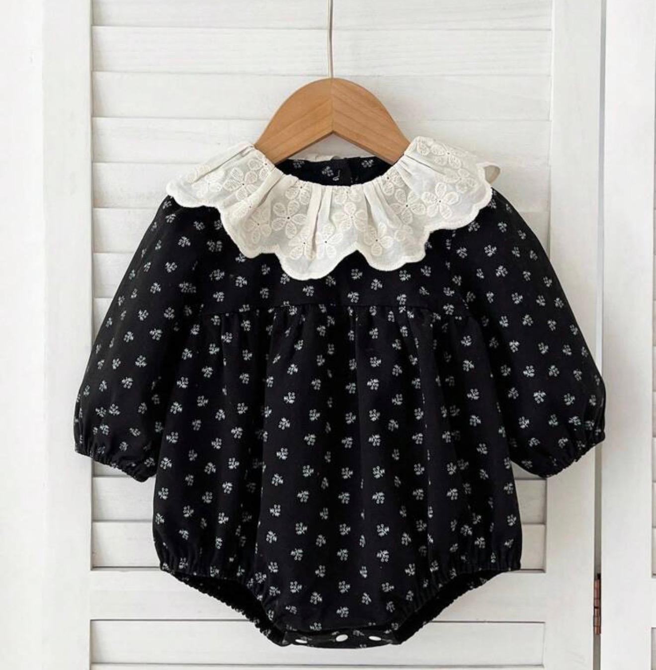 Baby Girl Floral Romper with Lace Collar