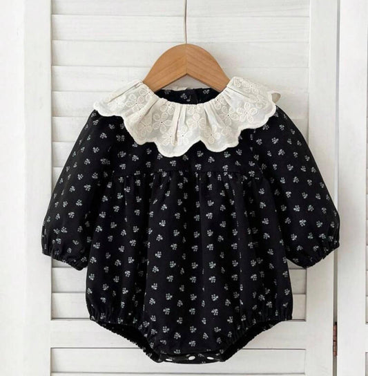 Baby Girl Floral Romper with Lace Collar