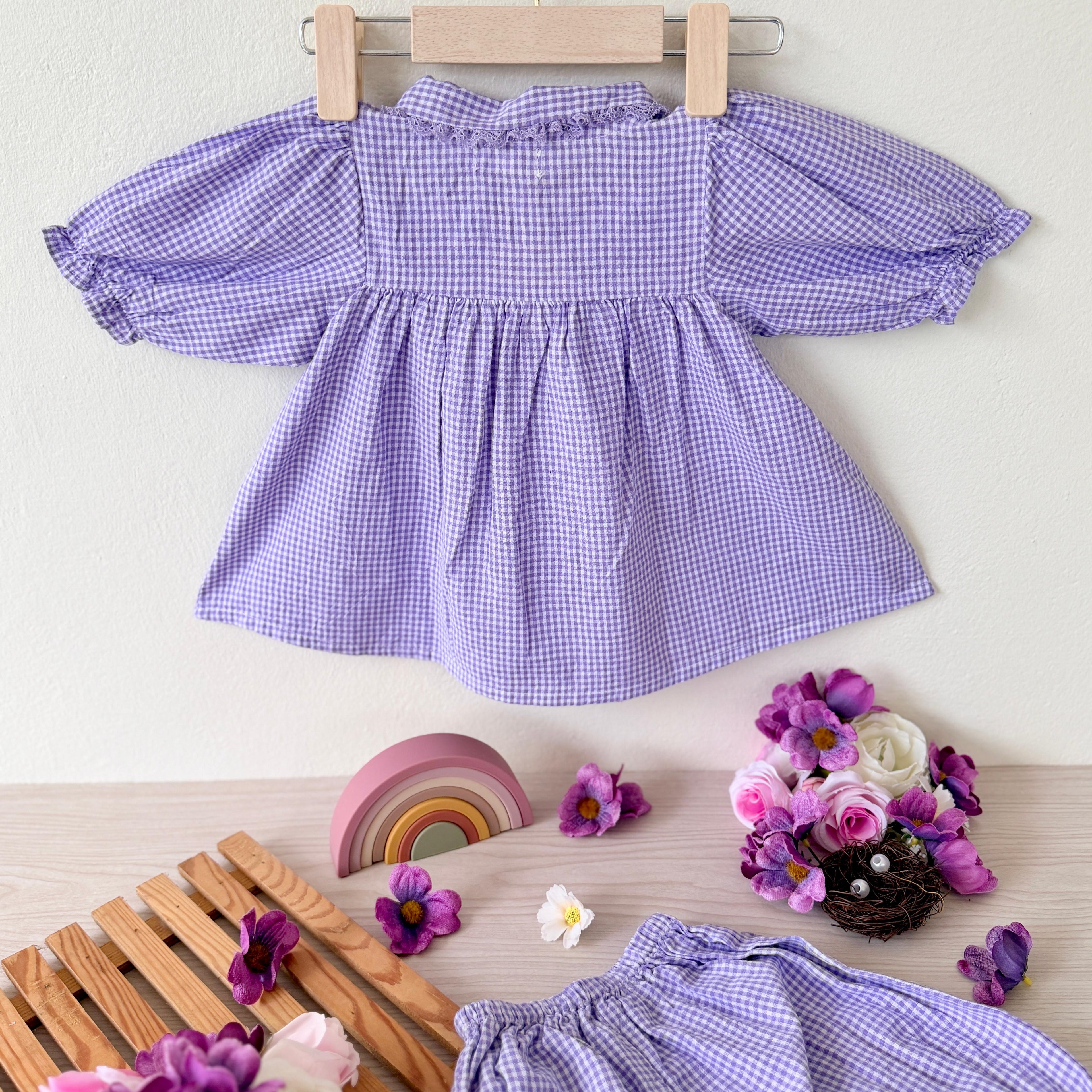 Lavender Gingham Ruffle Smock & Bloomer Set