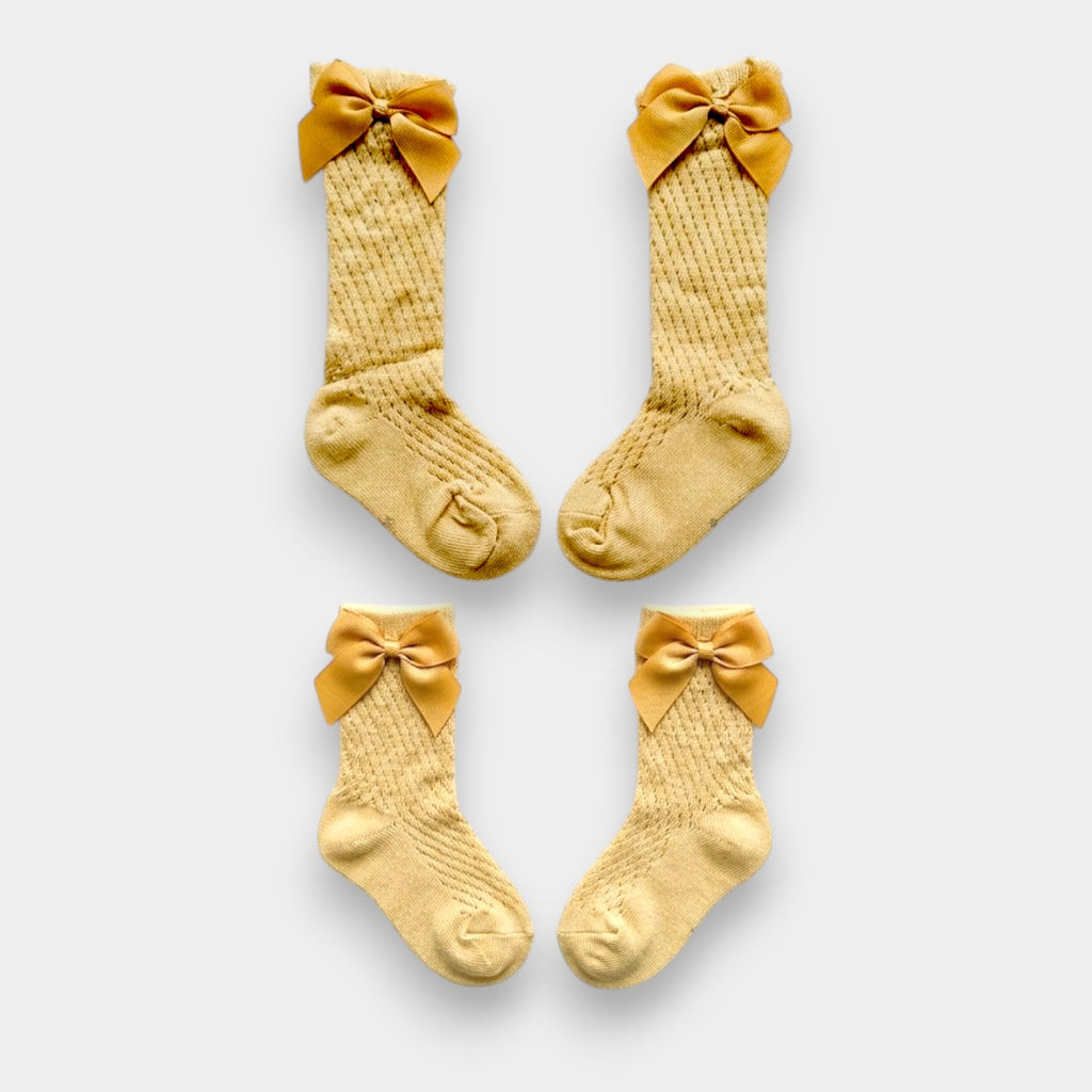 Golden Honey Pointelle Knit Bow Socks