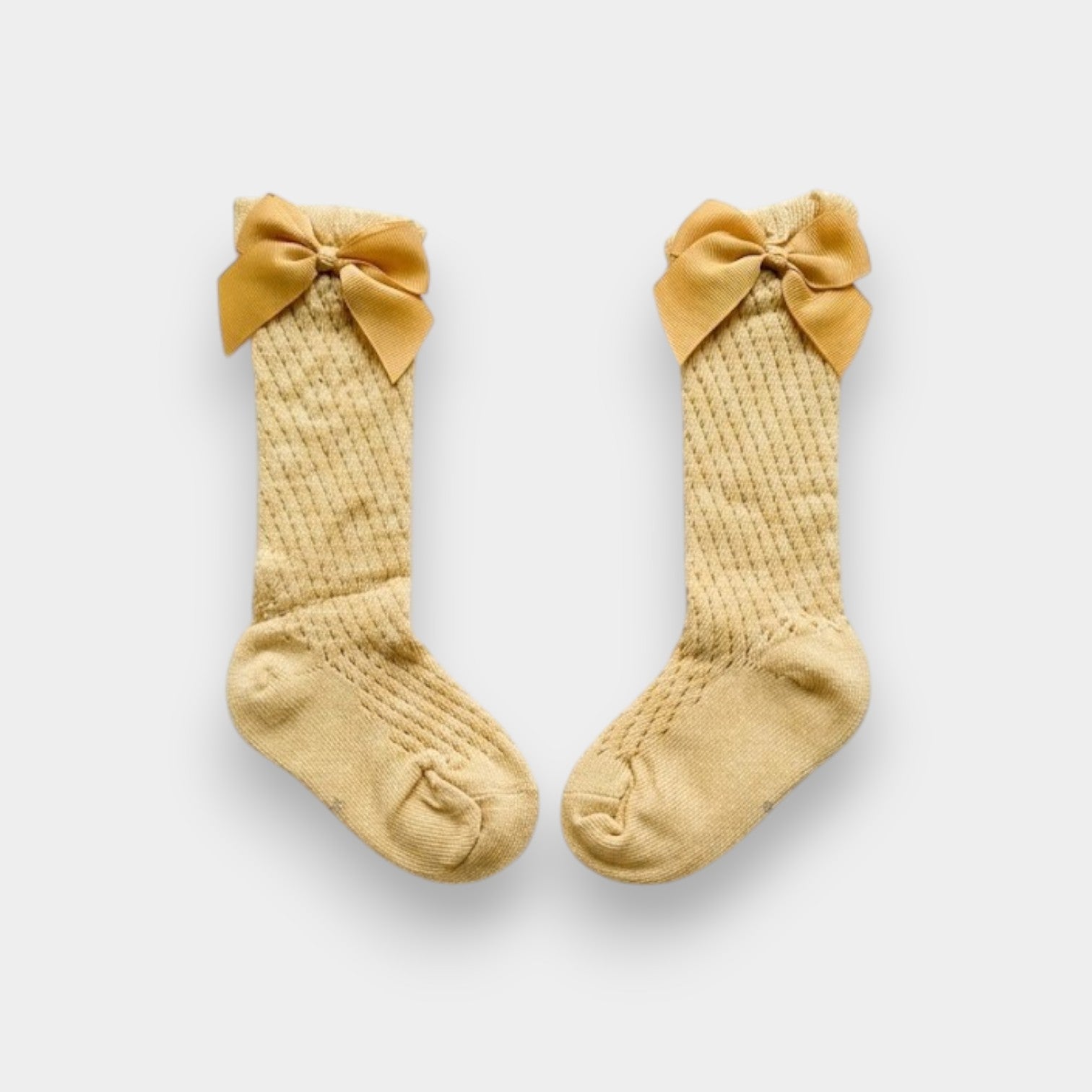 Golden Honey Pointelle Knit Bow Socks