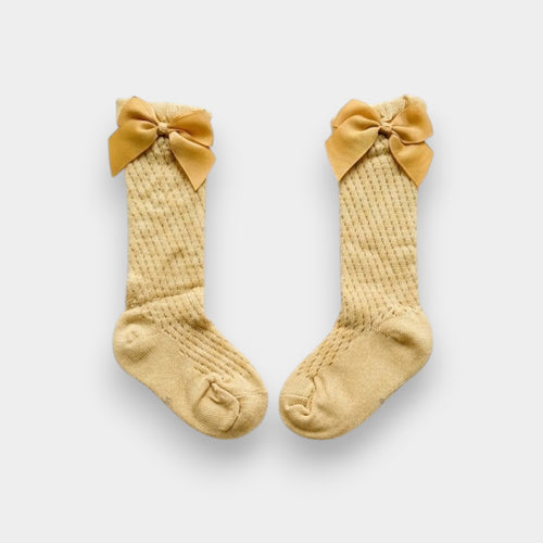 Golden Honey Pointelle Knit Bow Socks