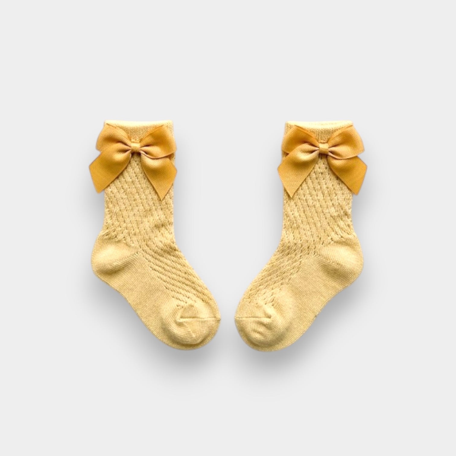 Golden Honey Pointelle Knit Bow Socks