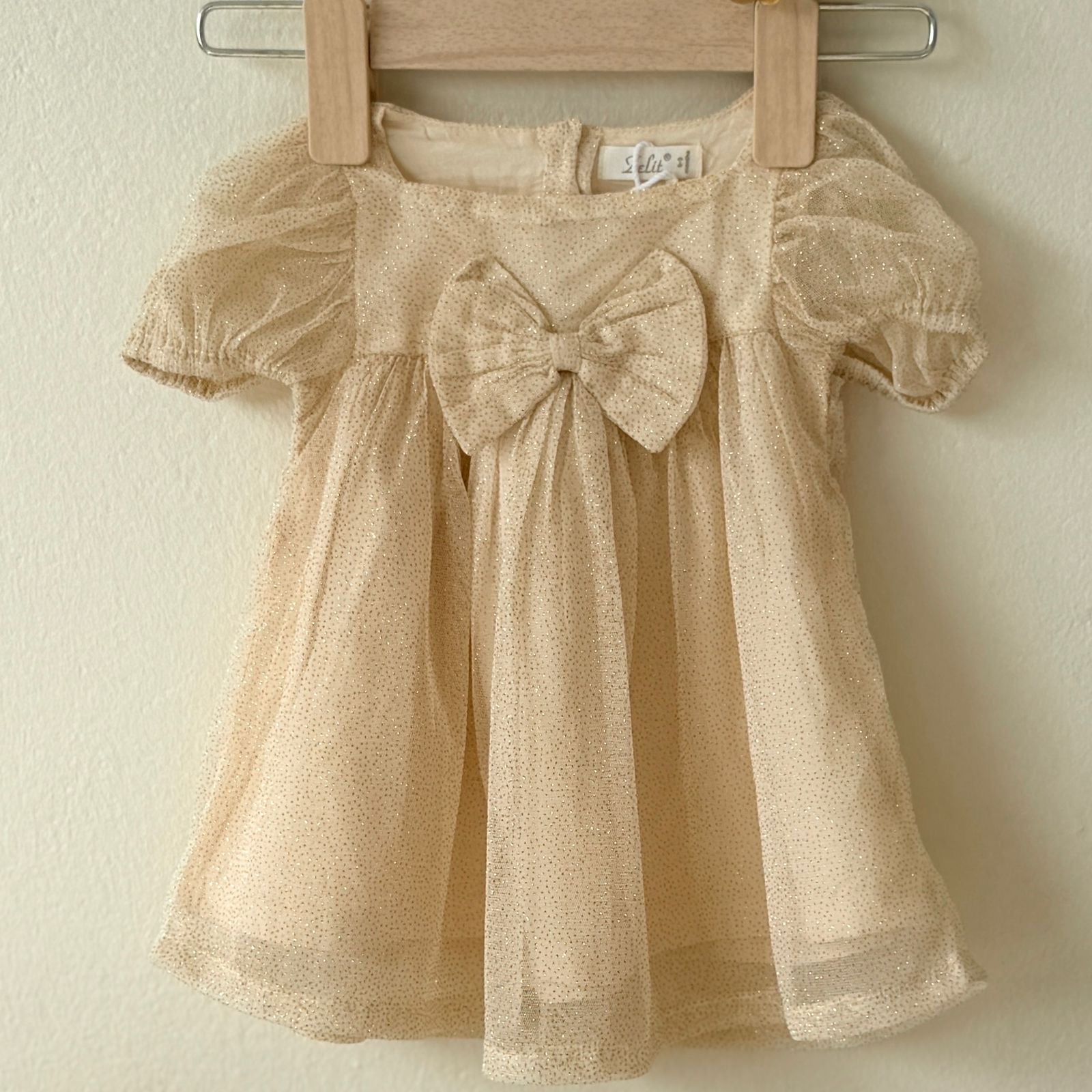 Cream Shimmer Tulle Bow Front Dress