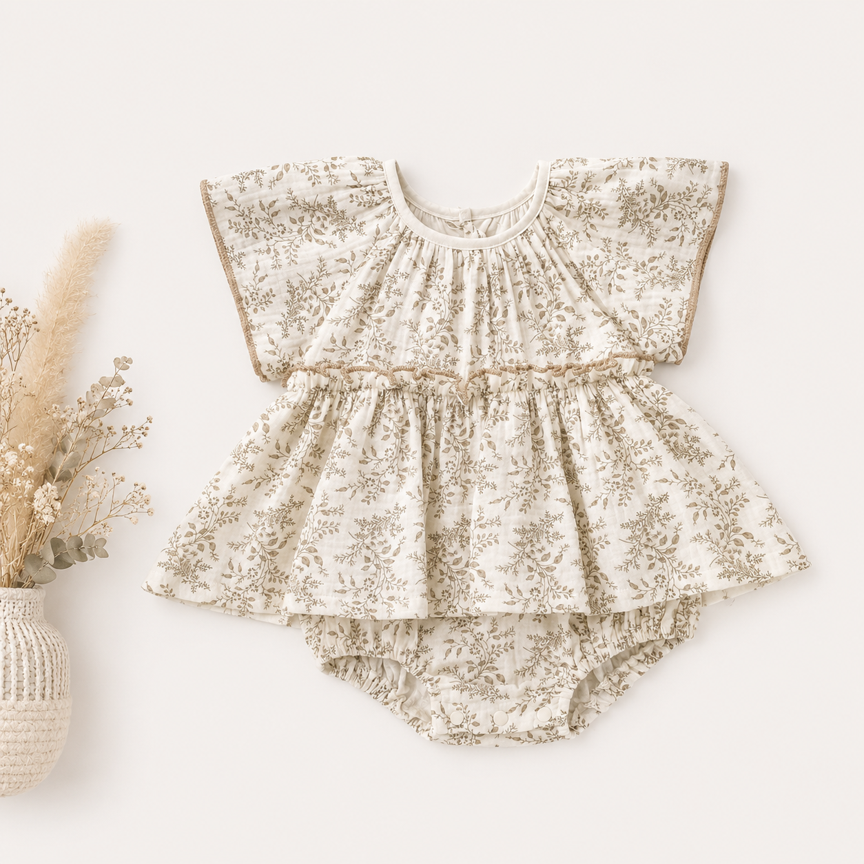 Floral Ruffle Baby Girl Dress Set – Organic Cotton
