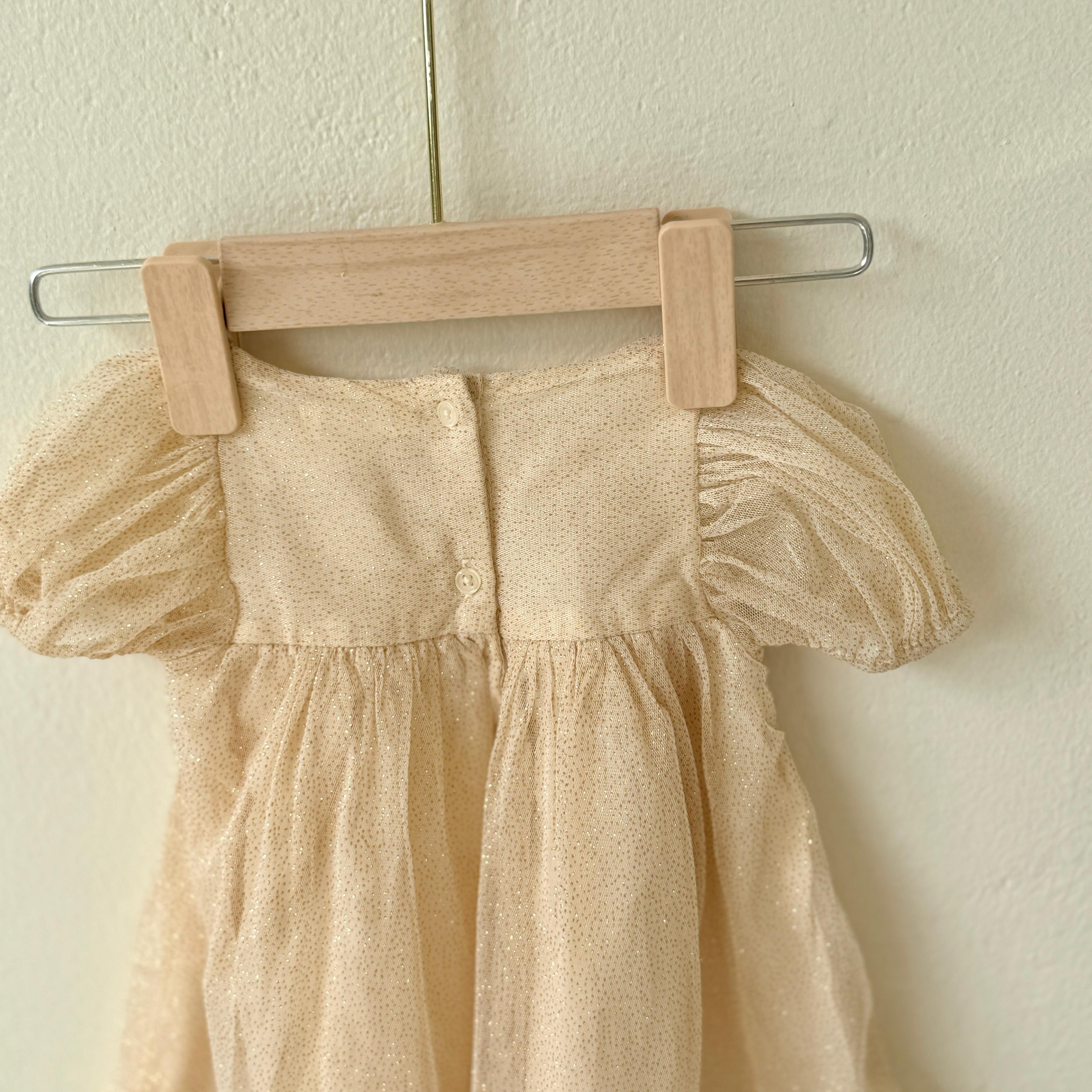 Cream Shimmer Tulle Bow Front Dress