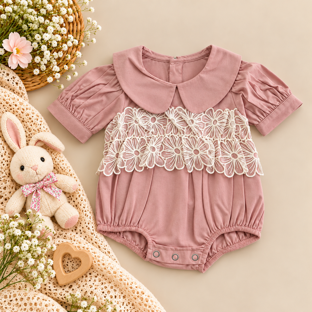 Baby Girl Pink Lace Romper Bodysuit