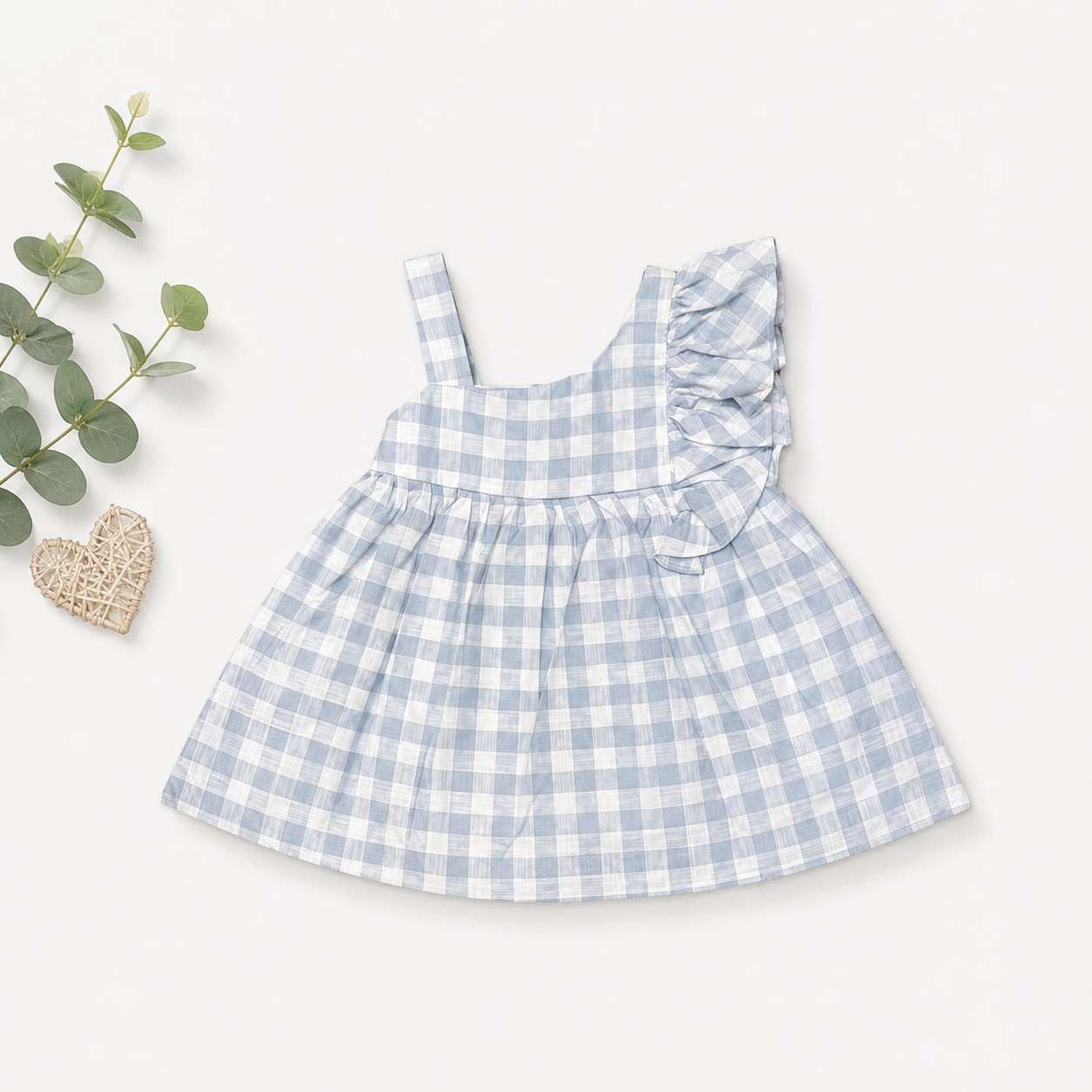 Lavanda Blue Gingham Ruffle Dress for Girls