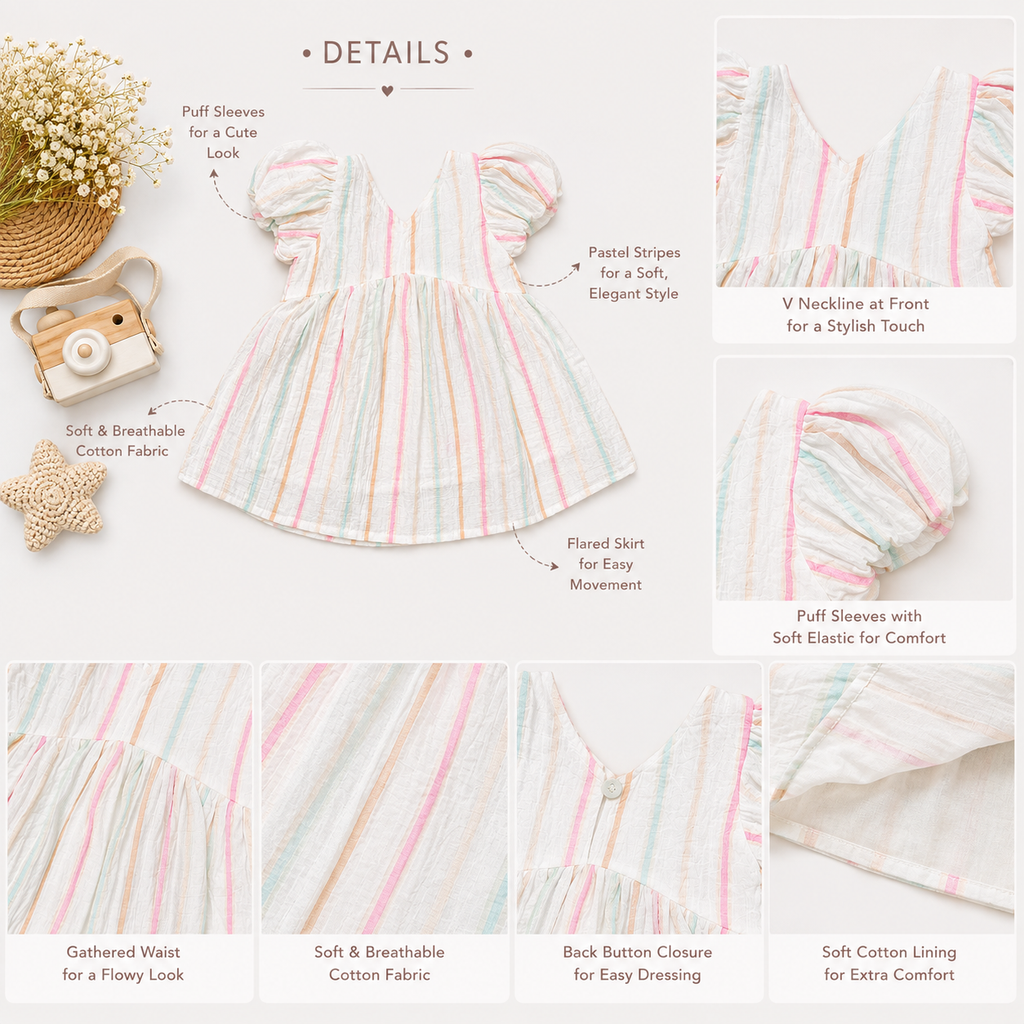 Pastel Stripe Party Dress for Girls
