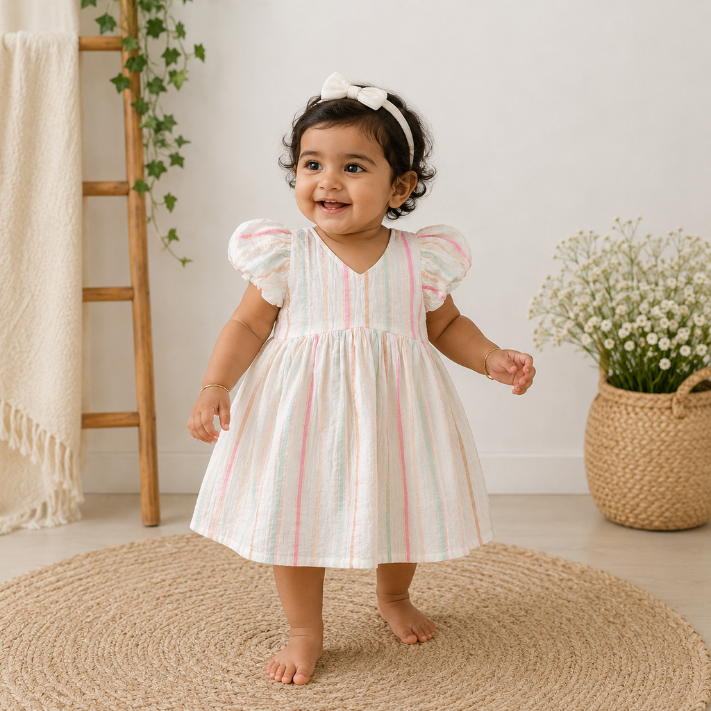 Pastel Stripe Party Dress for Girls