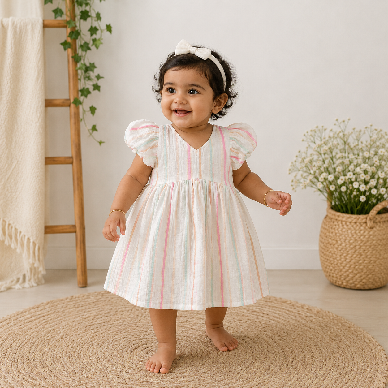 Pastel Stripe Party Dress for Girls