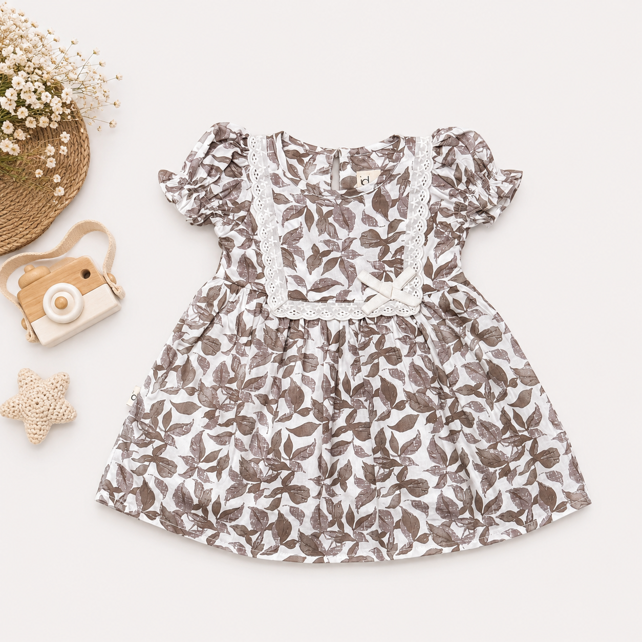 Brown Floral Lace Party Dress