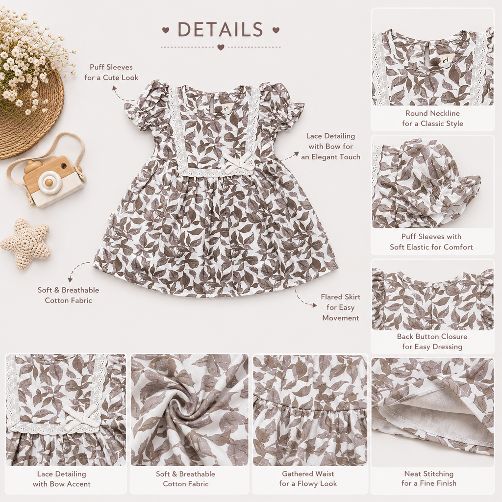 Brown Floral Lace Party Dress