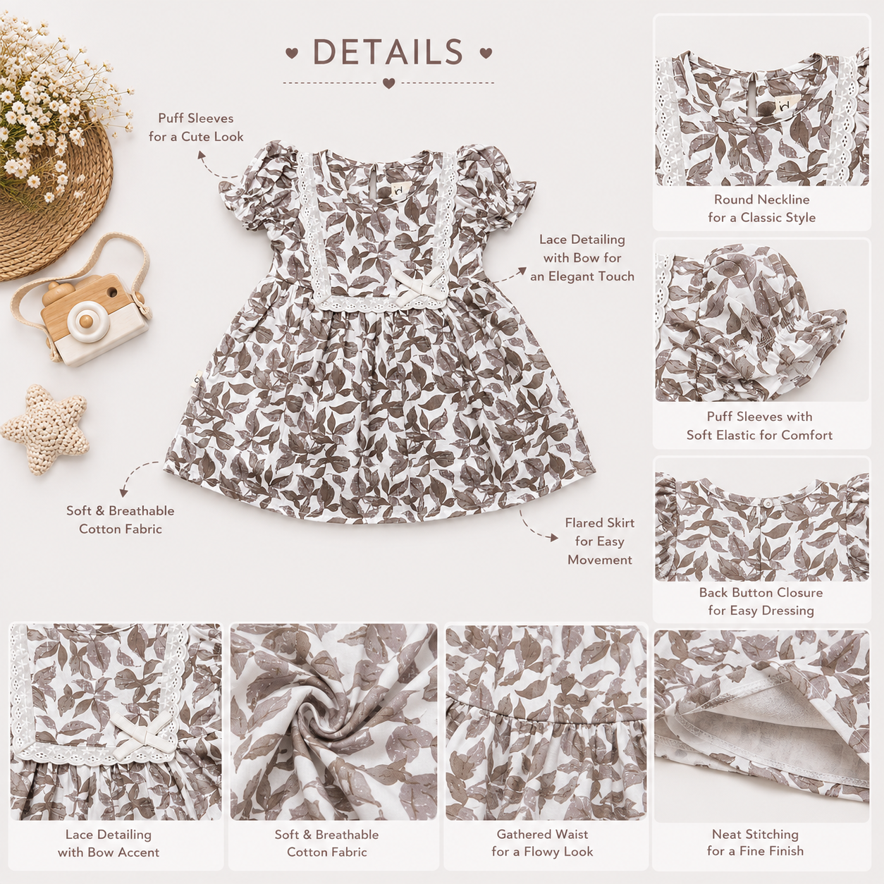 Brown Floral Lace Party Dress