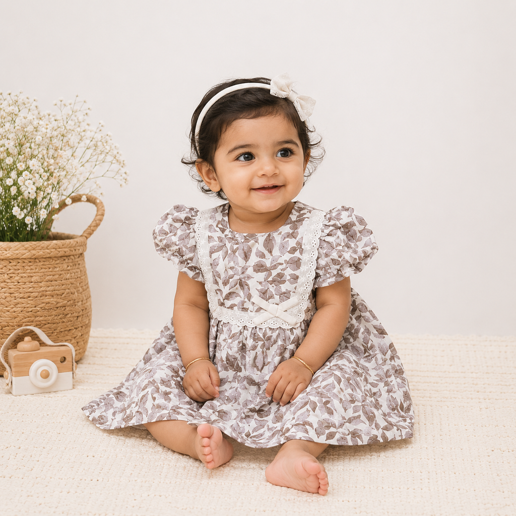 Brown Floral Lace Party Dress