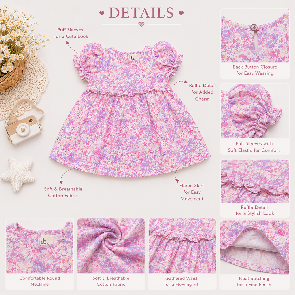 Lilac Floral Ruffle Party Dress
