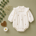 White Embroidered Baby Romper with Ruffle Collar | Premium Baby Girl Wear