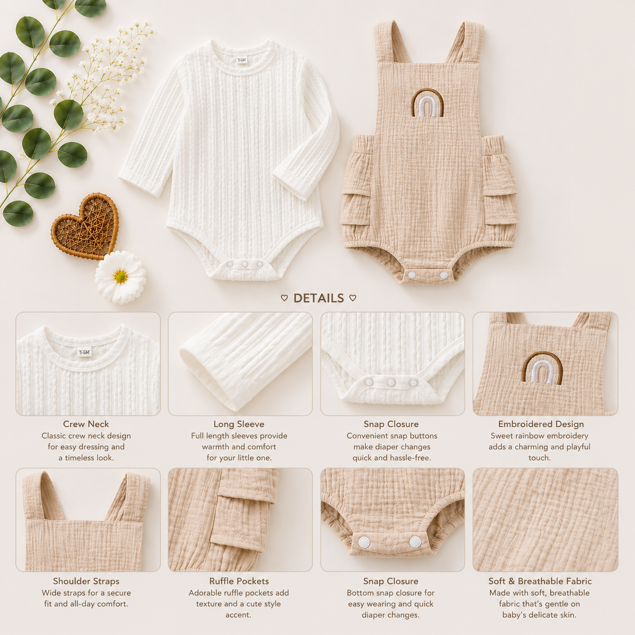 Neutral Knit Baby Romper Set with Dungaree | Premium Baby Unisex Wear