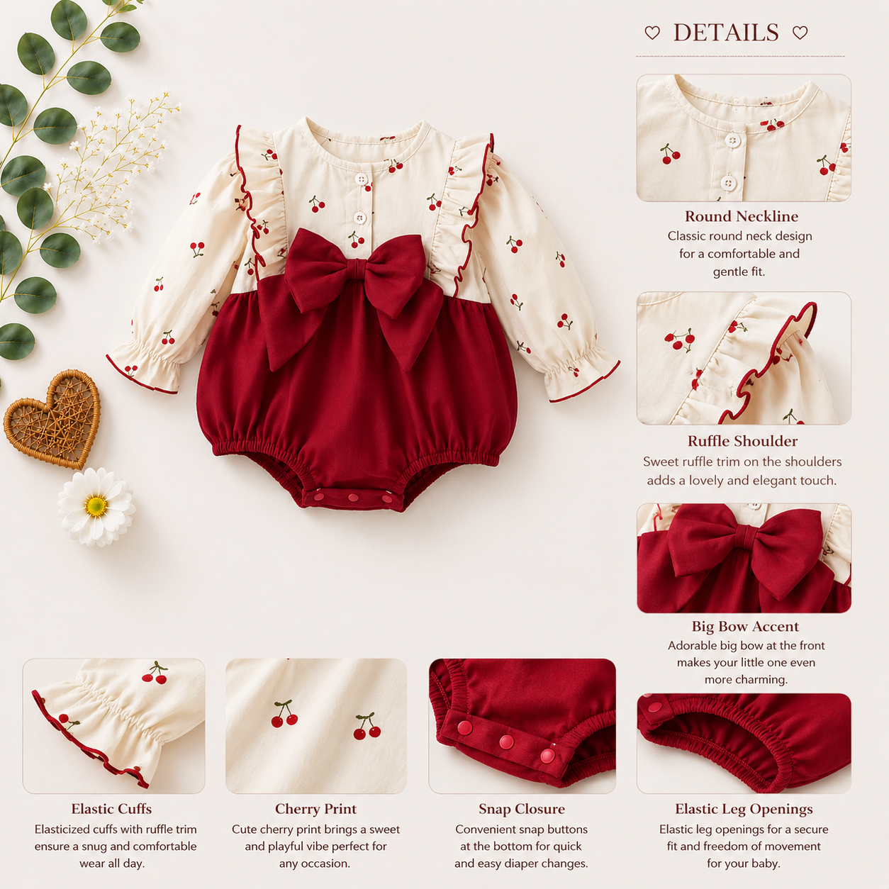 Red Baby Romper with Floral Shirt | Premium Baby Girl Partywear