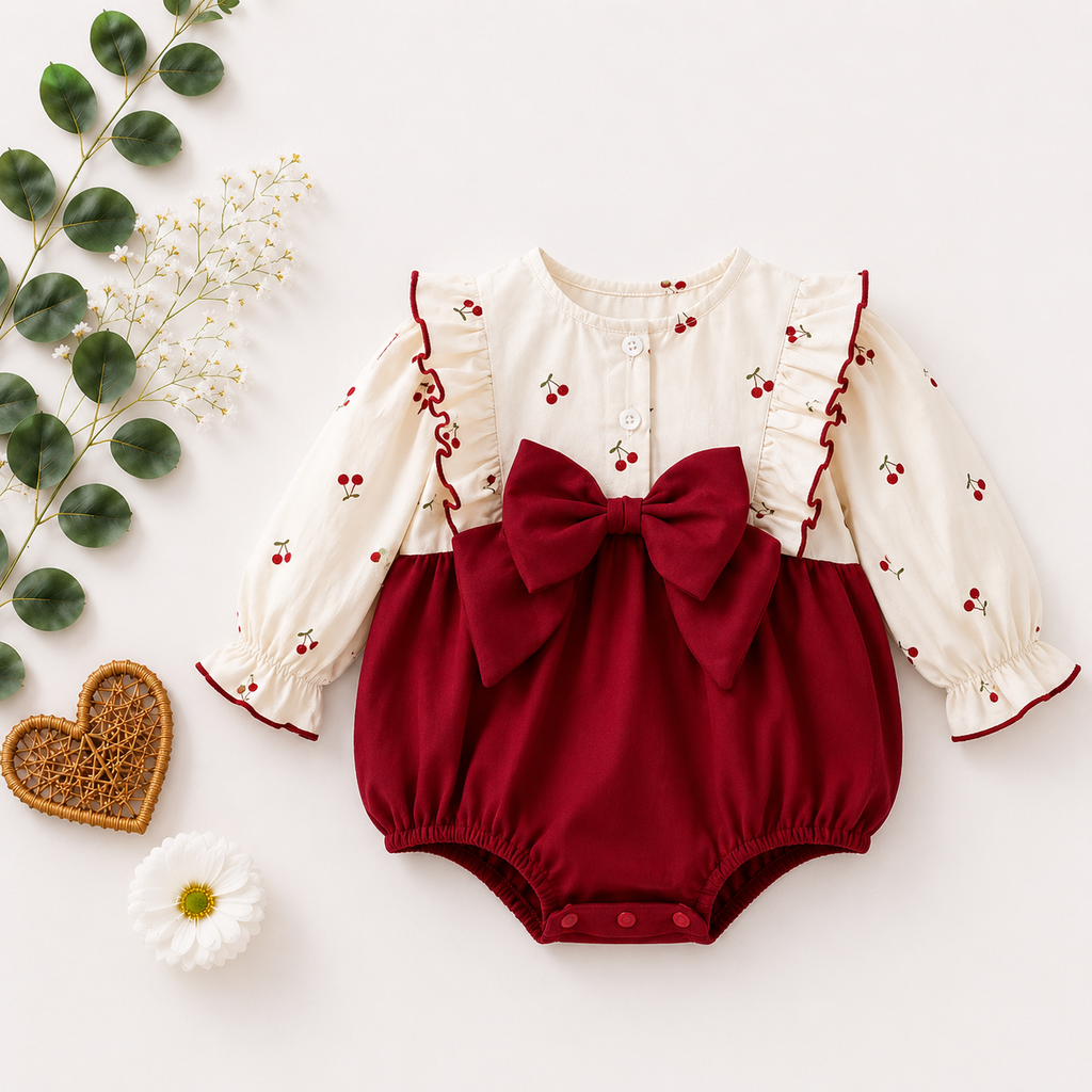Red Baby Romper with Floral Shirt | Premium Baby Girl Partywear