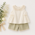 Embroidered Collar Baby Girl Summer Outfit Set