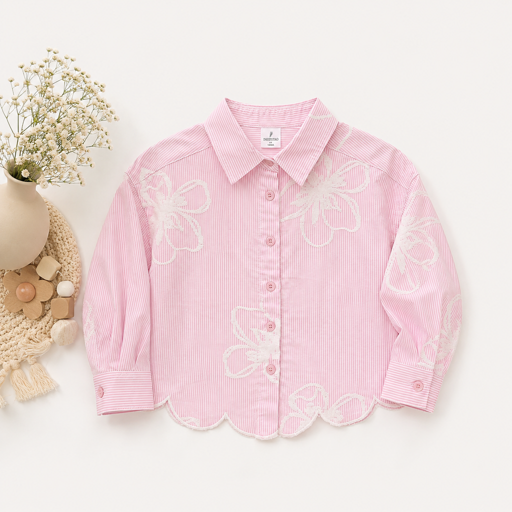 Girls Floral Embroidered Cotton Shirt