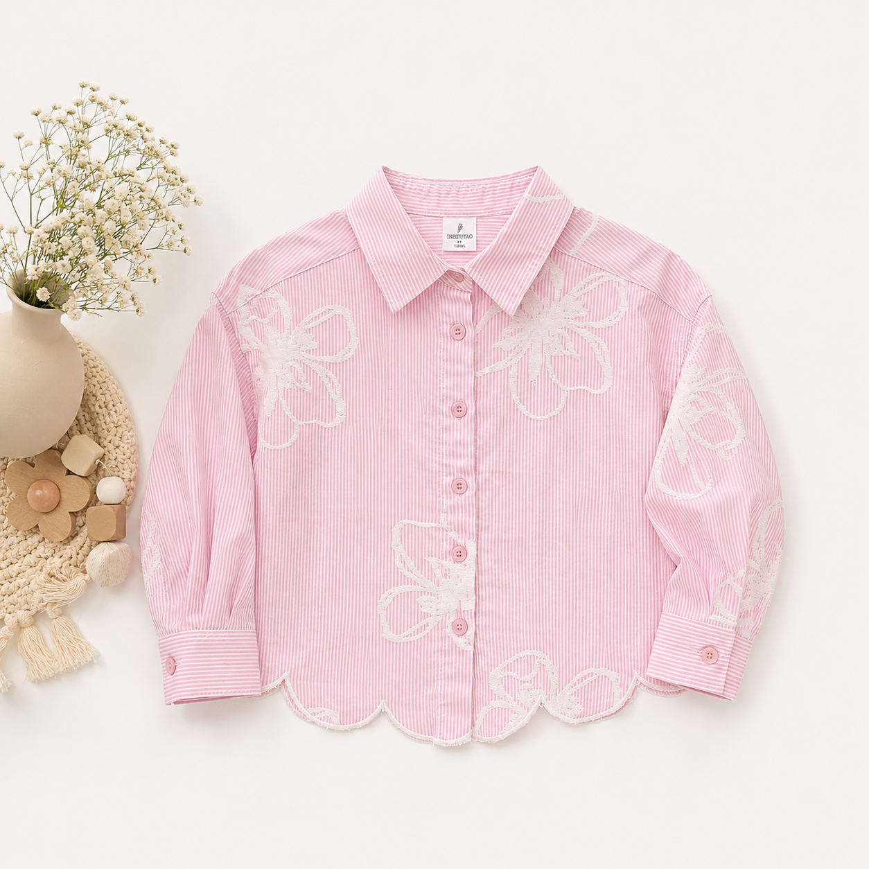 Girls Floral Embroidered Cotton Shirt