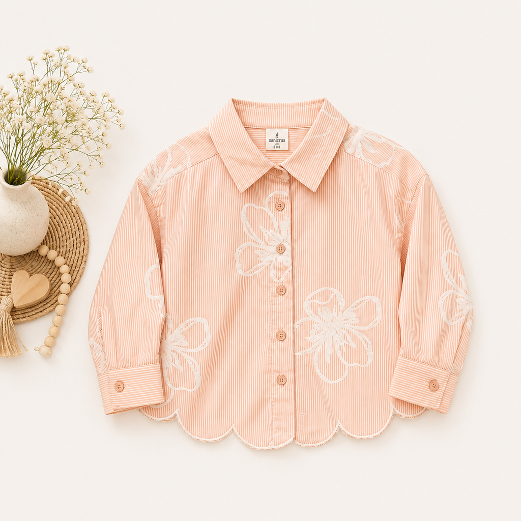 Girls Floral Embroidered Cotton Shirt