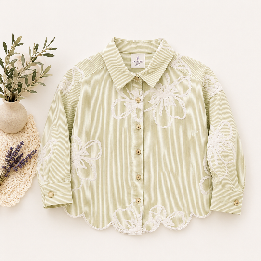 Girls Floral Embroidered Cotton Shirt