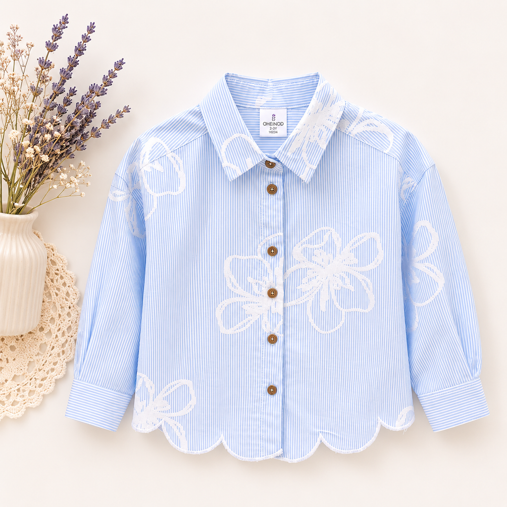 Girls Floral Embroidered Cotton Shirt