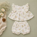 White Gold Butterfly Print Baby Girl Co-ord Set | Premium Flutter Sleeve Top & Bloomers (0–3 Years)