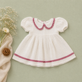 White Muslin Baby Girl Dress | Puff Sleeve Peter Pan Collar Dress (0–3 Years)