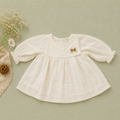 White Muslin Baby Girl Dress | Full Sleeve Puff Dress with Bow