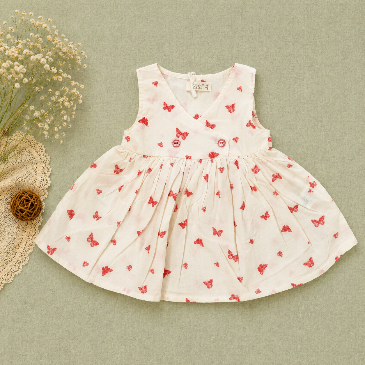 White Butterfly Print Baby Girl Dress